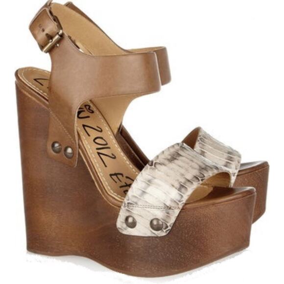 Lanvin Watersnake Wooden Wedge Sandal EU 39 Platform Super High - Picture 1 of 10